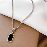 925 Silver Rectangle Stone Necklace Women Clavicle Chain