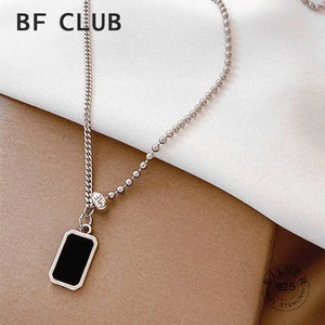 925 Silver Rectangle Stone Necklace Women Clavicle Chain