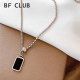 925 Silver Rectangle Stone Necklace Women Clavicle Chain