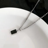 925 Silver Rectangle Stone Necklace Women Clavicle Chain