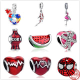 925 Silver Red Fish Watermelon Charm for Bracelet DIY Jewelry