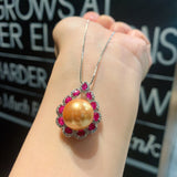 925 Silver Red Crystal Pearl Heart Necklace for Women