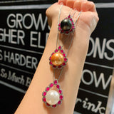 925 Silver Red Crystal Pearl Heart Necklace for Women
