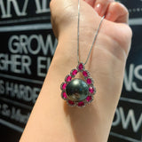 925 Silver Red Crystal Pearl Heart Necklace for Women