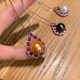 925 Silver Red Crystal Pearl Heart Necklace for Women