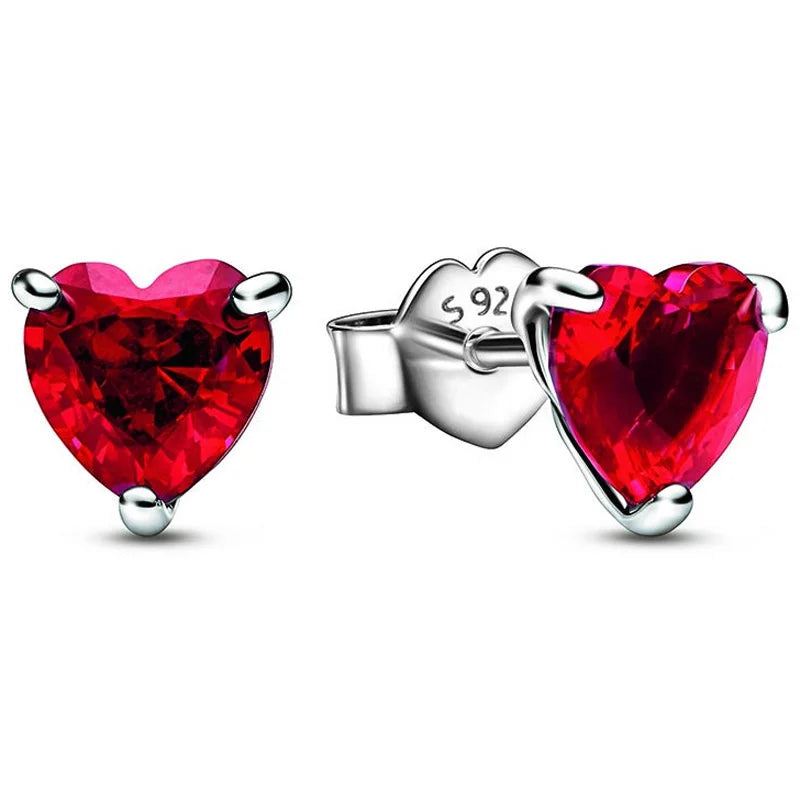 Sterling Silver Red Heart Necklace Earring Set with Crystal