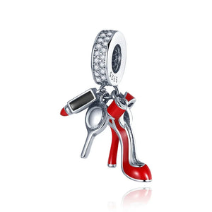 925 Silver Red High Heels Pendant Charm Bracelet DIY Jewelry