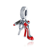 925 Silver Red High Heels Pendant Charm Bracelet DIY Jewelry