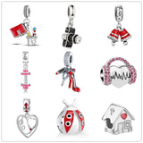 925 Silver Red High Heels Pendant Charm Bracelet DIY Jewelry