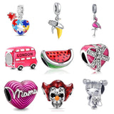 925 Silver Red Mama Fish Puzzle Watermelon Charm for Bracelet DIY Jewelry