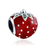 925 Sterling Silver Red Strawberry Love Heart Beads