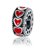 925 Sterling Silver Red Strawberry Love Heart Beads