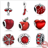 925 Sterling Silver Red Strawberry Love Heart Beads