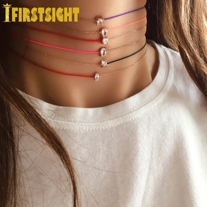 925 Silver Red Yellow String CZ Half Rope Choker Hand Chain Necklace