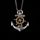 925 Silver Anchor Necklace Men Street Compass Rudder Pendant Hip-Hop Gift