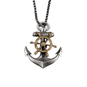 925 Silver Anchor Necklace Men Street Compass Rudder Pendant Hip-Hop Gift