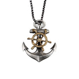 925 Silver Anchor Necklace Men Street Compass Rudder Pendant Hip-Hop Gift