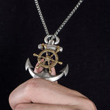 925 Silver Anchor Necklace Men Street Compass Rudder Pendant Hip-Hop Gift