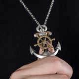 925 Silver Anchor Necklace Men Street Compass Rudder Pendant Hip-Hop Gift