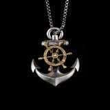 925 Silver Anchor Necklace Men Street Compass Rudder Pendant Hip-Hop Gift