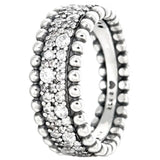 925 Silver Bar Stacking Triple Beaded Pave Band Radiant Teardrop Pink Fan Ring