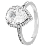 925 Silver Bar Stacking Triple Beaded Pave Band Radiant Teardrop Pink Fan Ring