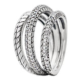 925 Silver Bar Stacking Triple Beaded Pave Band Radiant Teardrop Pink Fan Ring