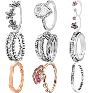 925 Silver Bar Stacking Triple Beaded Pave Band Radiant Teardrop Pink Fan Ring
