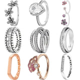 925 Silver Bar Stacking Triple Beaded Pave Band Radiant Teardrop Pink Fan Ring