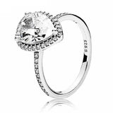 925 Silver Ring Bar Stacking Triple Beaded Pave Band Teardrop Pink Fan