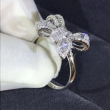 925 Silver Bow Diamond Ring Woman Engagement Wedding Gift
