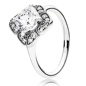 925 Silver Dangling Hearts Clover Crystal Ring