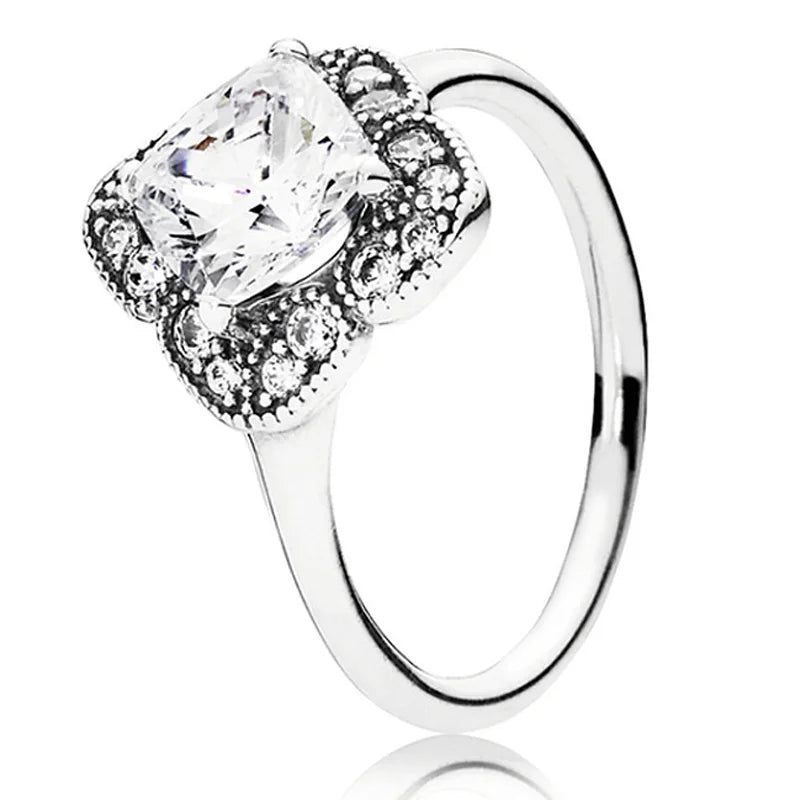 925 Silver Dangling Hearts Clover Crystal Ring