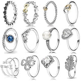 925 Silver Dangling Hearts Clover Crystal Ring