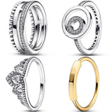 925 Silver Double Circle Tiara Crown Ring with Crystal