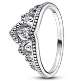 925 Silver Double Circle Tiara Crown Ring with Crystal