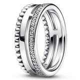 925 Silver Double Circle Tiara Crown Ring with Crystal