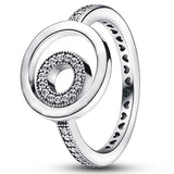 925 Silver Double Circle Tiara Crown Ring with Crystal