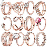 925 Silver Flower Rose European Ring Women DIY Jewelry Making Gift