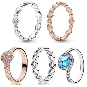925 Silver Openwork Infinite Love Knot Seashell Radiant Ring for Women