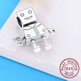 925 Sterling Silver Robot Peace Airplane Beads Charms Bracelet