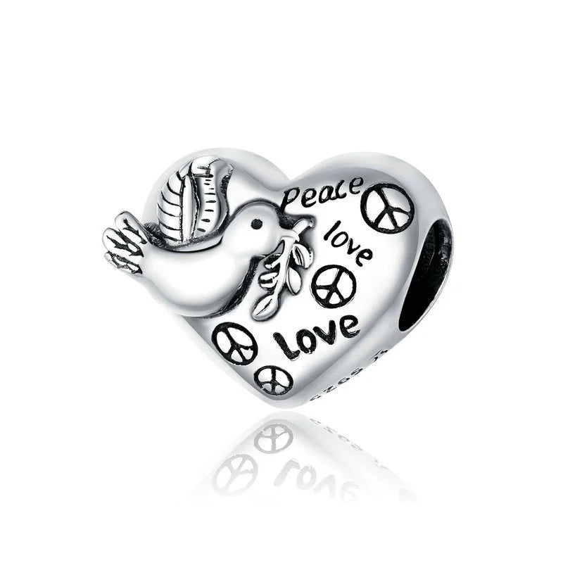 925 Sterling Silver Robot Peace Airplane Beads Charms Bracelet