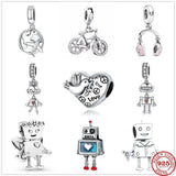 925 Sterling Silver Robot Peace Airplane Beads Charms Bracelet