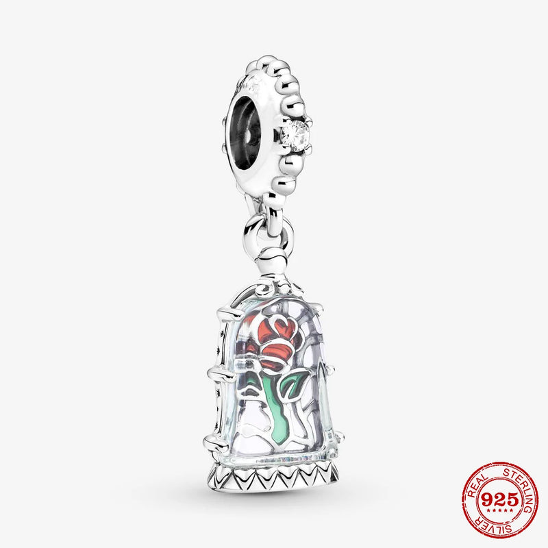 925 Sterling Silver Rose Dream Pen Dog Paw Pendant Charm Bead