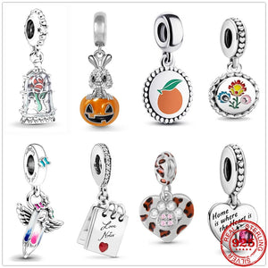 925 Sterling Silver Rose Dream Pen Dog Paw Pendant Charm Bead