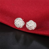 925 Silver Rose Flower Stud Earrings Wedding Jewelry