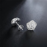925 Silver Rose Flower Stud Earrings Wedding Jewelry