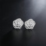925 Silver Rose Flower Stud Earrings Wedding Jewelry