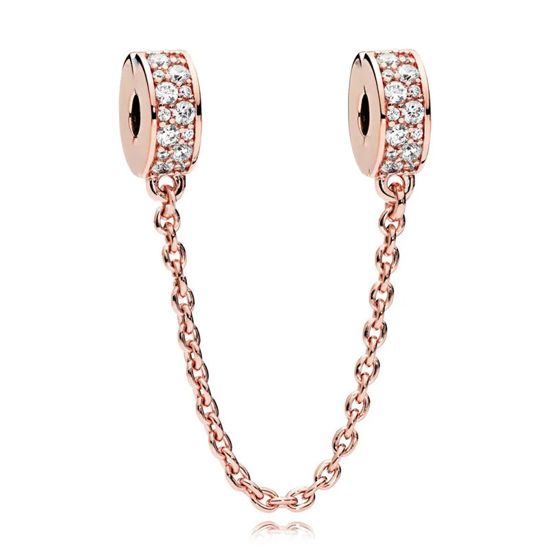 925 Silver Rose Couple Dangle Charms Bracelet Necklace