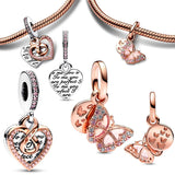 925 Silver Rose Couple Dangle Charms Bracelet Necklace